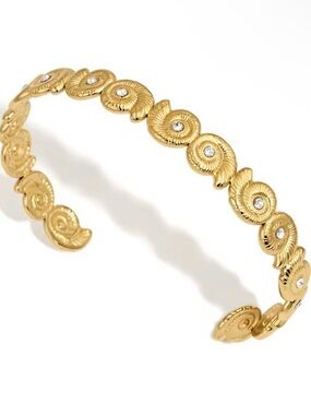 Gold Ocean Conch Cuff Bracelet with Crystal Accents